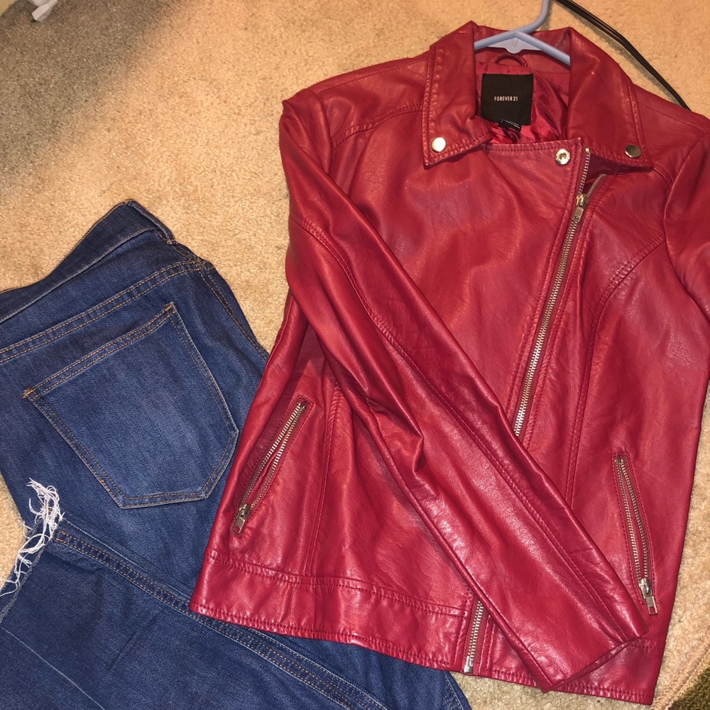 Red faux leather jacket